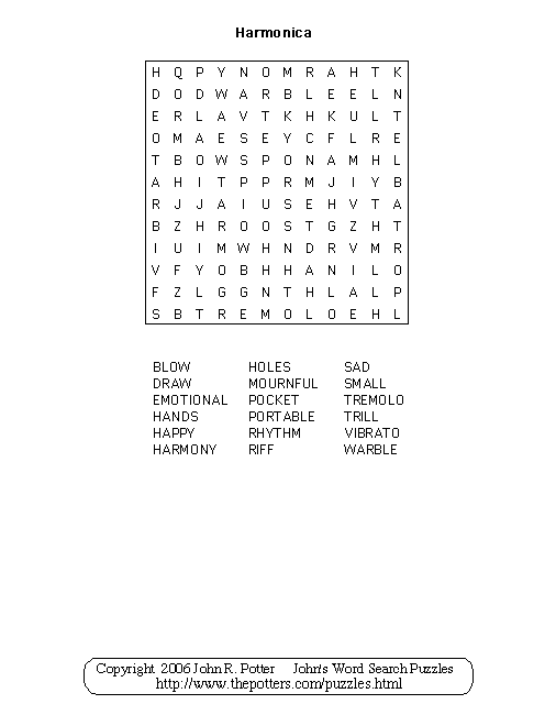 John's Word Search Puzzles Kids Harmonicas