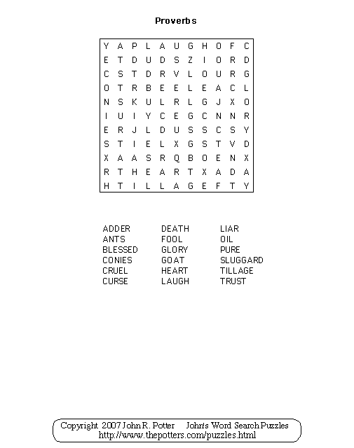 John's Word Search Puzzles Kids Proverbs