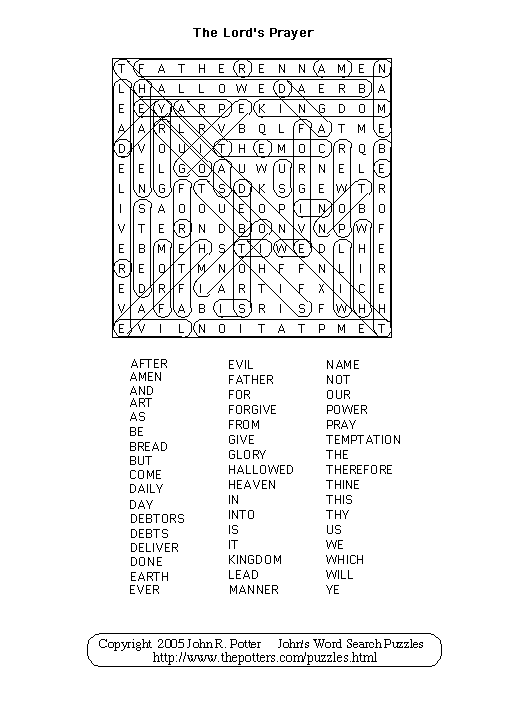 John's Word Search Puzzles The Lord's Prayer