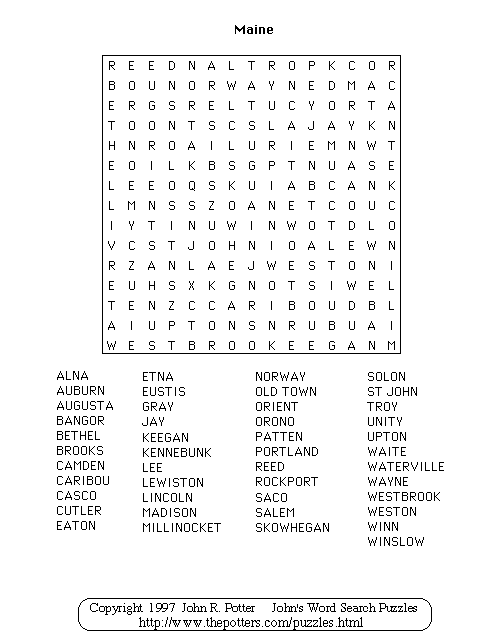 John's Word Search Puzzles Maine