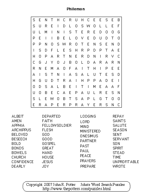 John's Word Search Puzzles Philemon