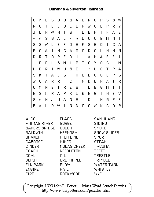 John's Word Search Puzzles The Silverton Train