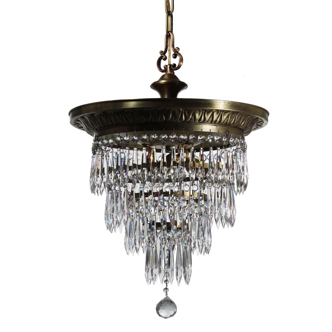 SOLD Antique Neoclassical Brass Wedding Cake Chandelier, c.1910