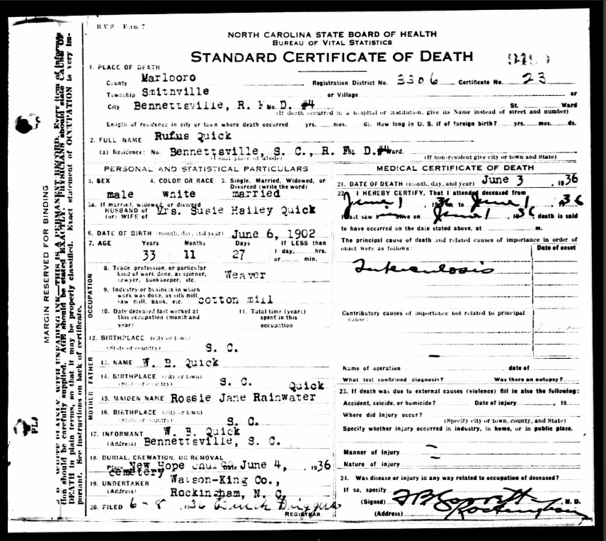 Rainwater Genealogy Source Documents