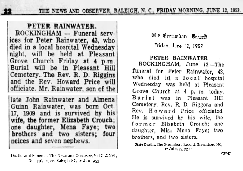 Rainwater Genealogy Obituaries LZ