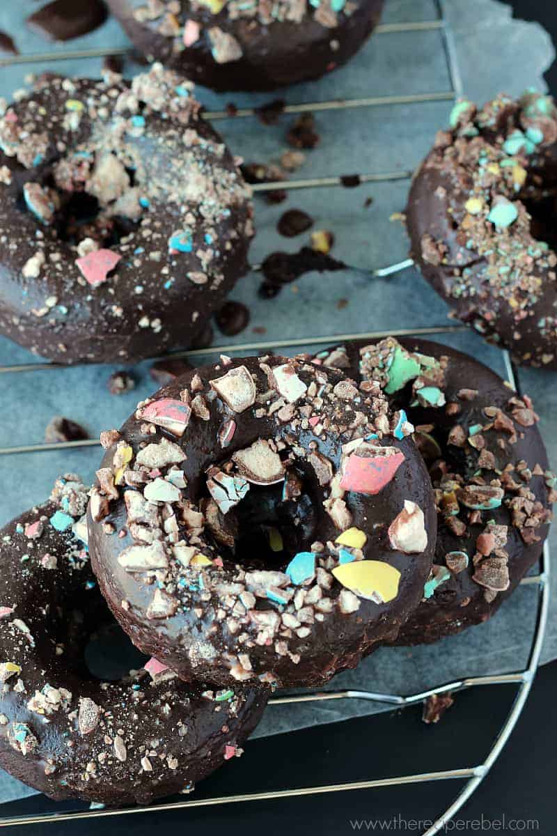 Double Chocolate Easter Candy Doughnuts The Recipe Rebel