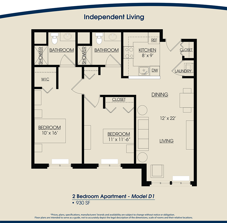 2 Bedroom Apartment Model D1 The Rivers Grosse Pointe