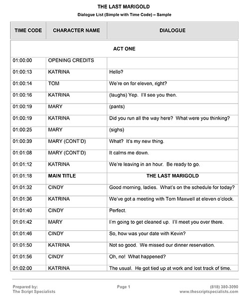 Script Samples The Script Specialists