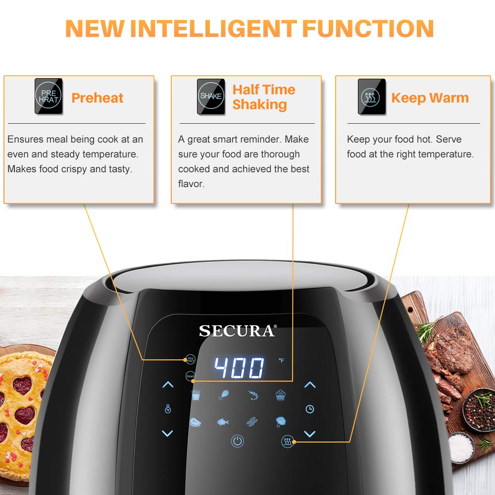Secura Max 6.3Qt Air Fryer, 1700W Digital Hot Air Fryer 10in1 Oven