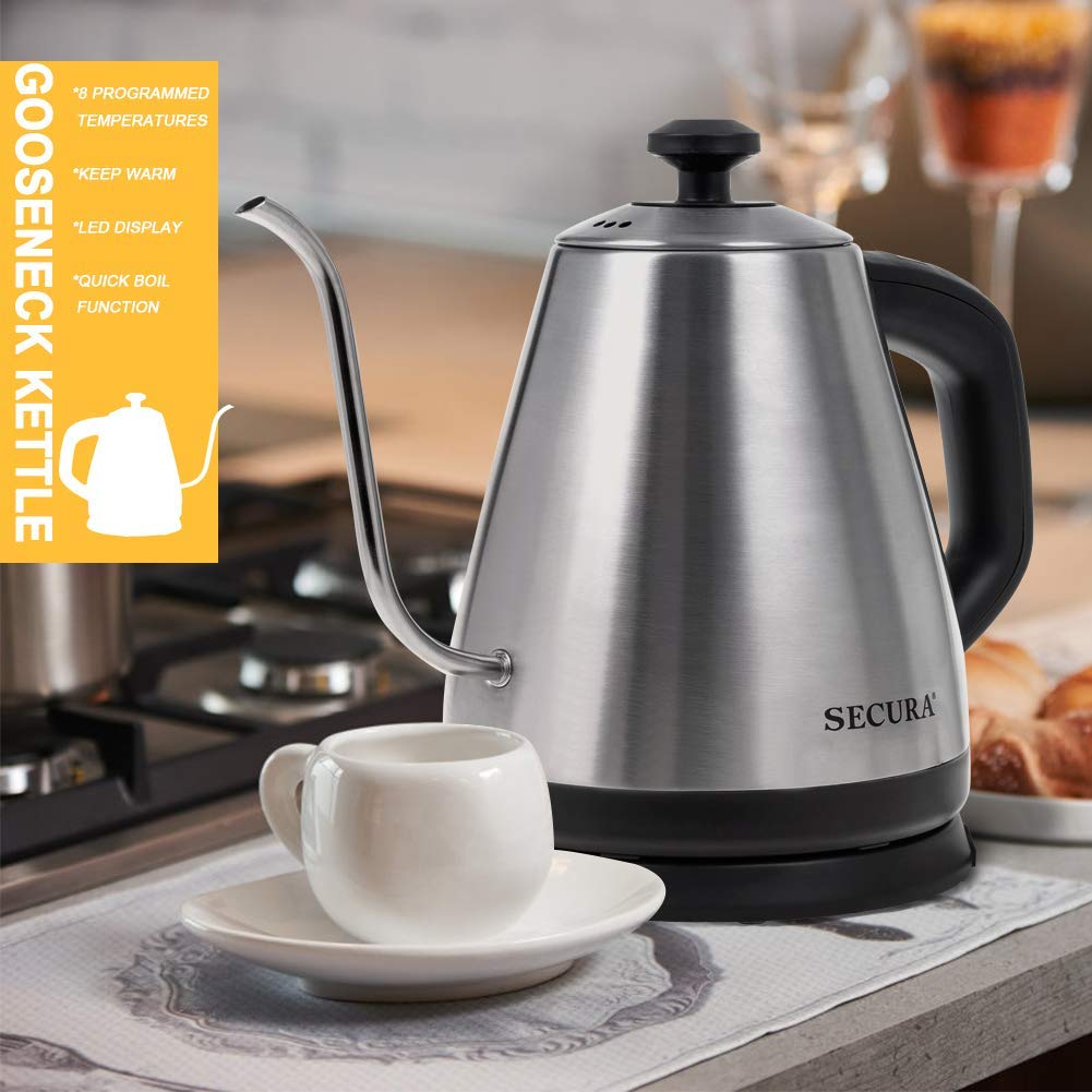 Secura Electric Gooseneck Kettle w/Temperature Control, Smart Memory