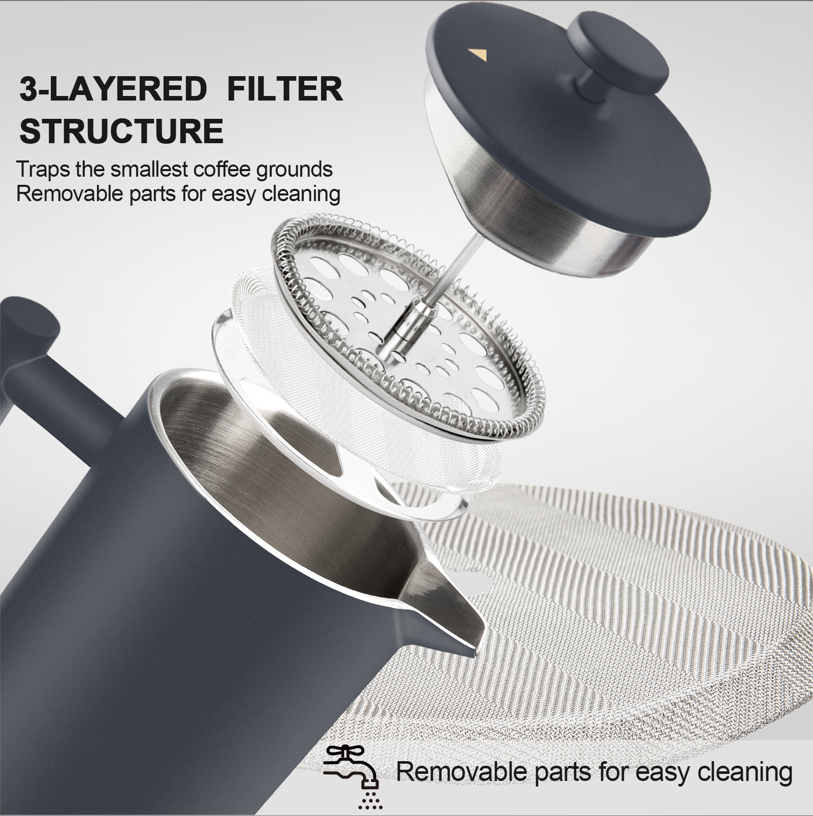 Secura French Press Coffee Maker, DoubleWall 304 Grade Stainless Steel Coffee Press with 2