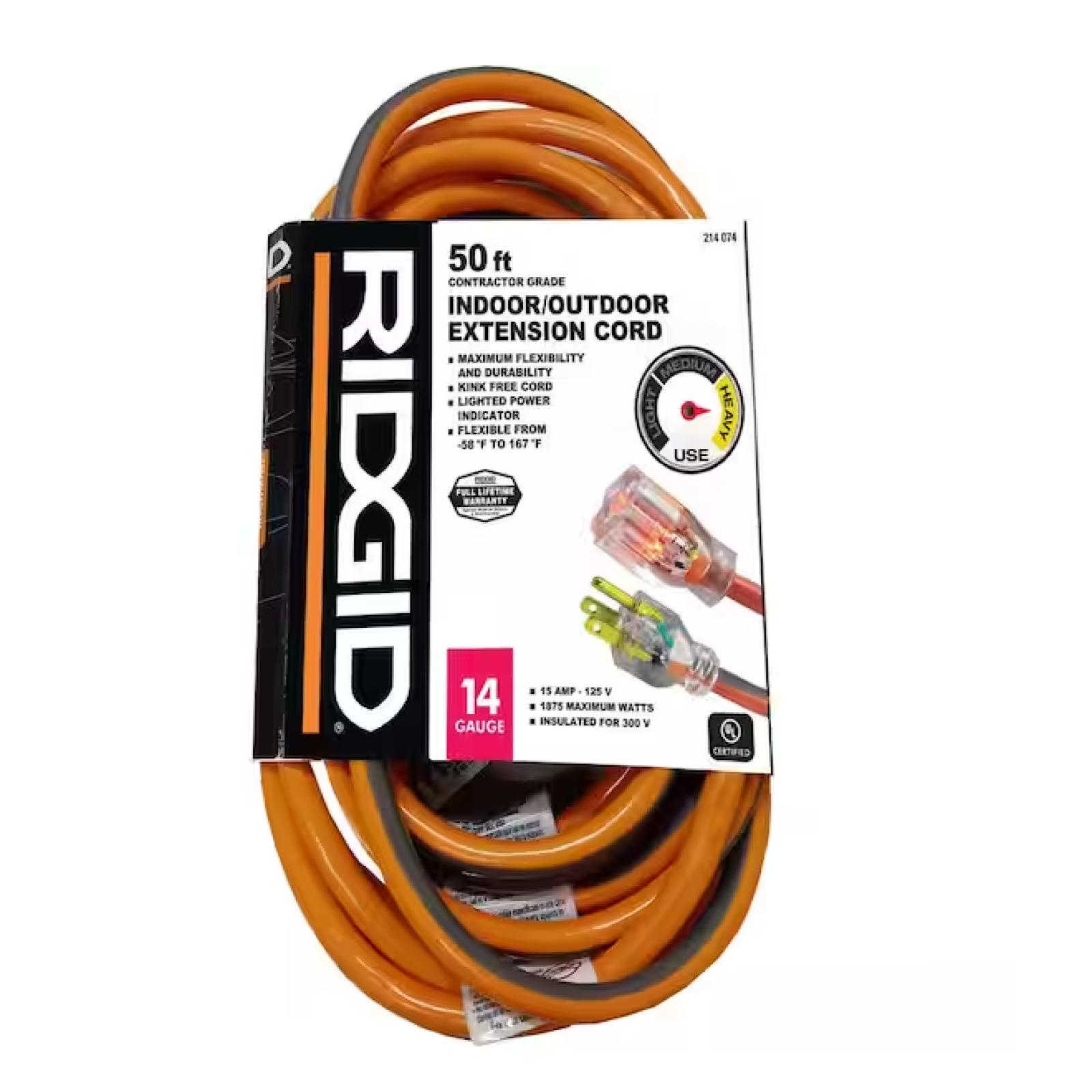 NEW! RIDGID 50 ft. 14/3 Extension Cord, Orange and Gray (4 UNITS)