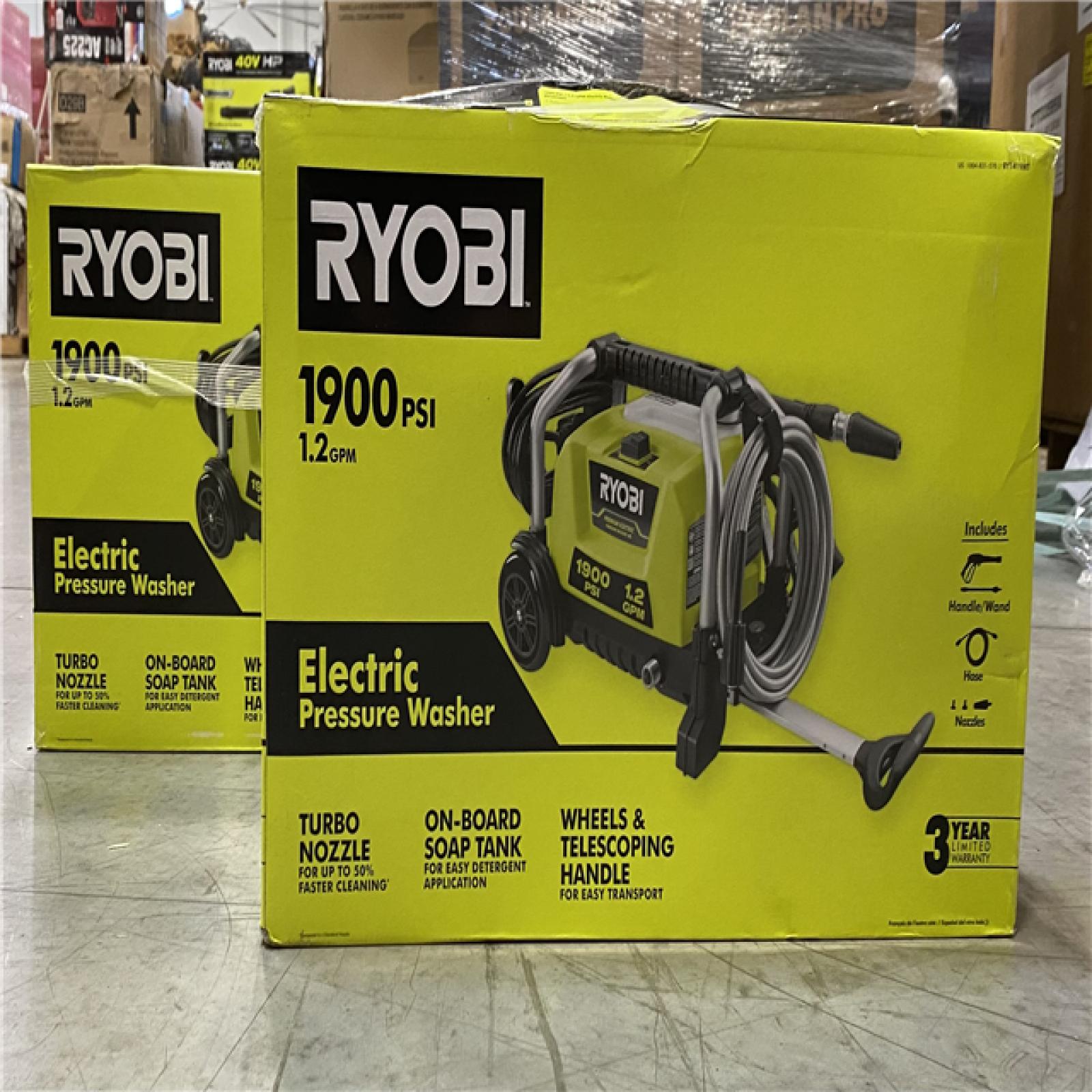DALLAS LOCATION - RYOBI 1900 PSI 1.2 GPM Cold Water Wheeled Corded