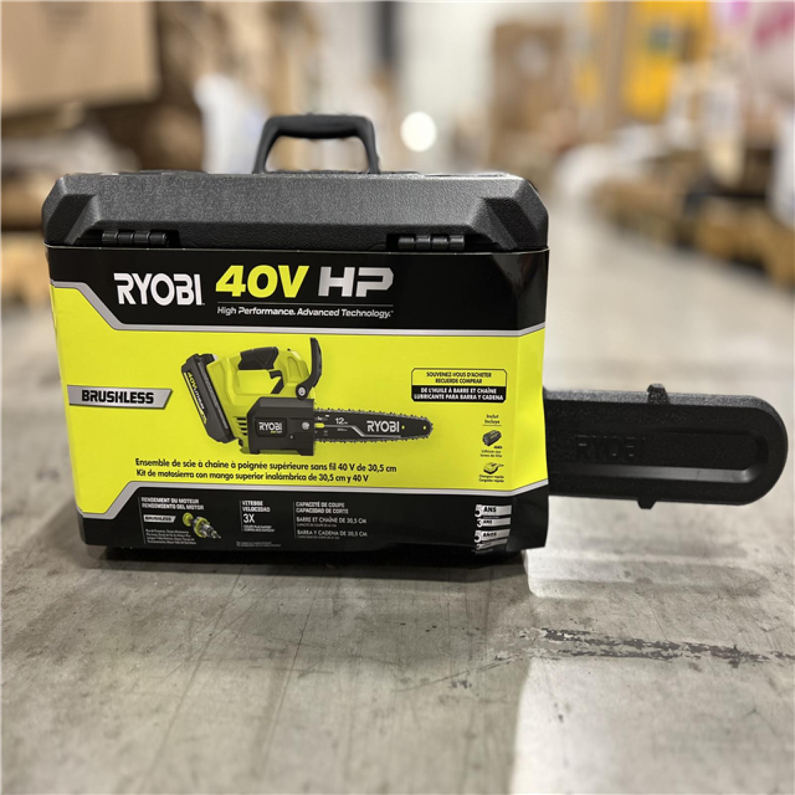 NEW! RYOBI 40V HP Brushless 12 in. Top Handle Battery Chainsaw with 4