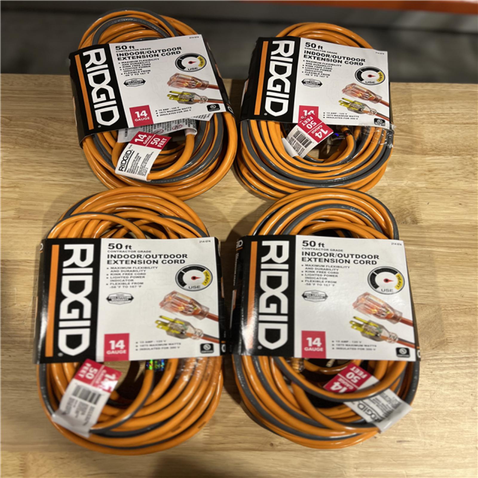 NEW! RIDGID 50 ft. 14/3 Extension Cord, Orange and Gray (4 UNITS)