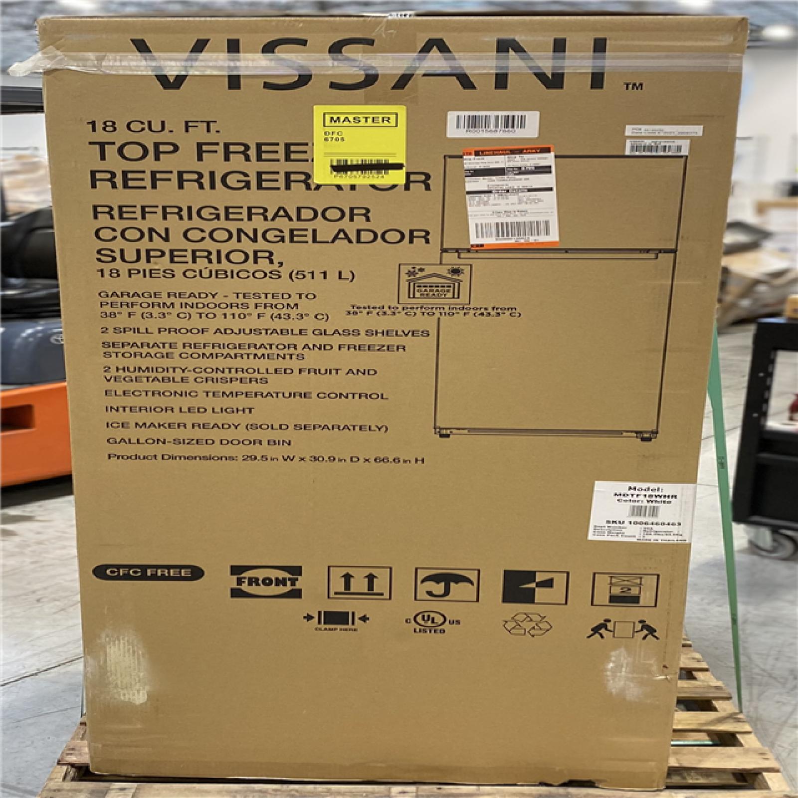 DALLAS LOCATION NEW! Vissani 18 cu. ft. Top Freezer Refrigerator DOE