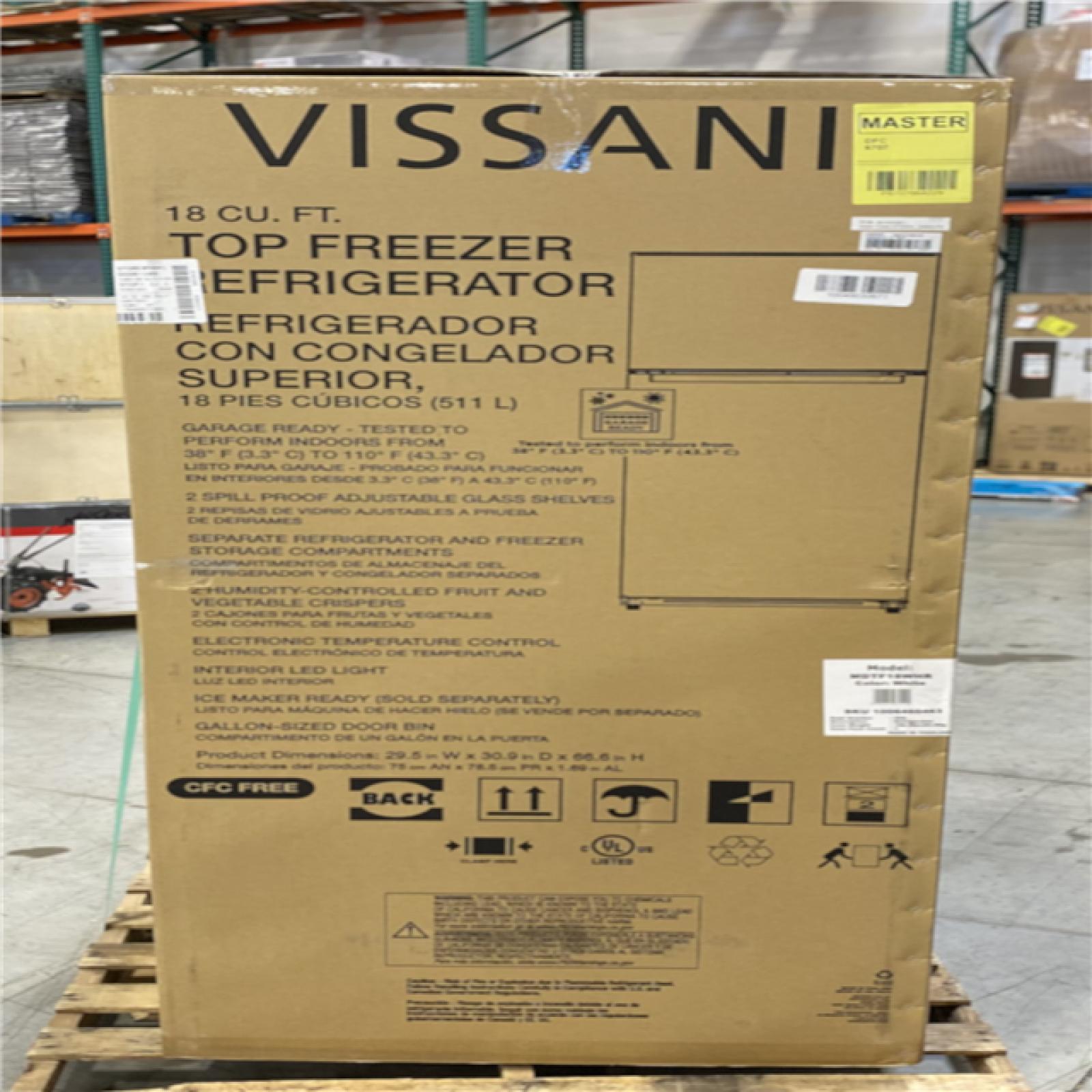 DALLAS LOCATION NEW! Vissani 18 cu. ft. Top Freezer Refrigerator DOE
