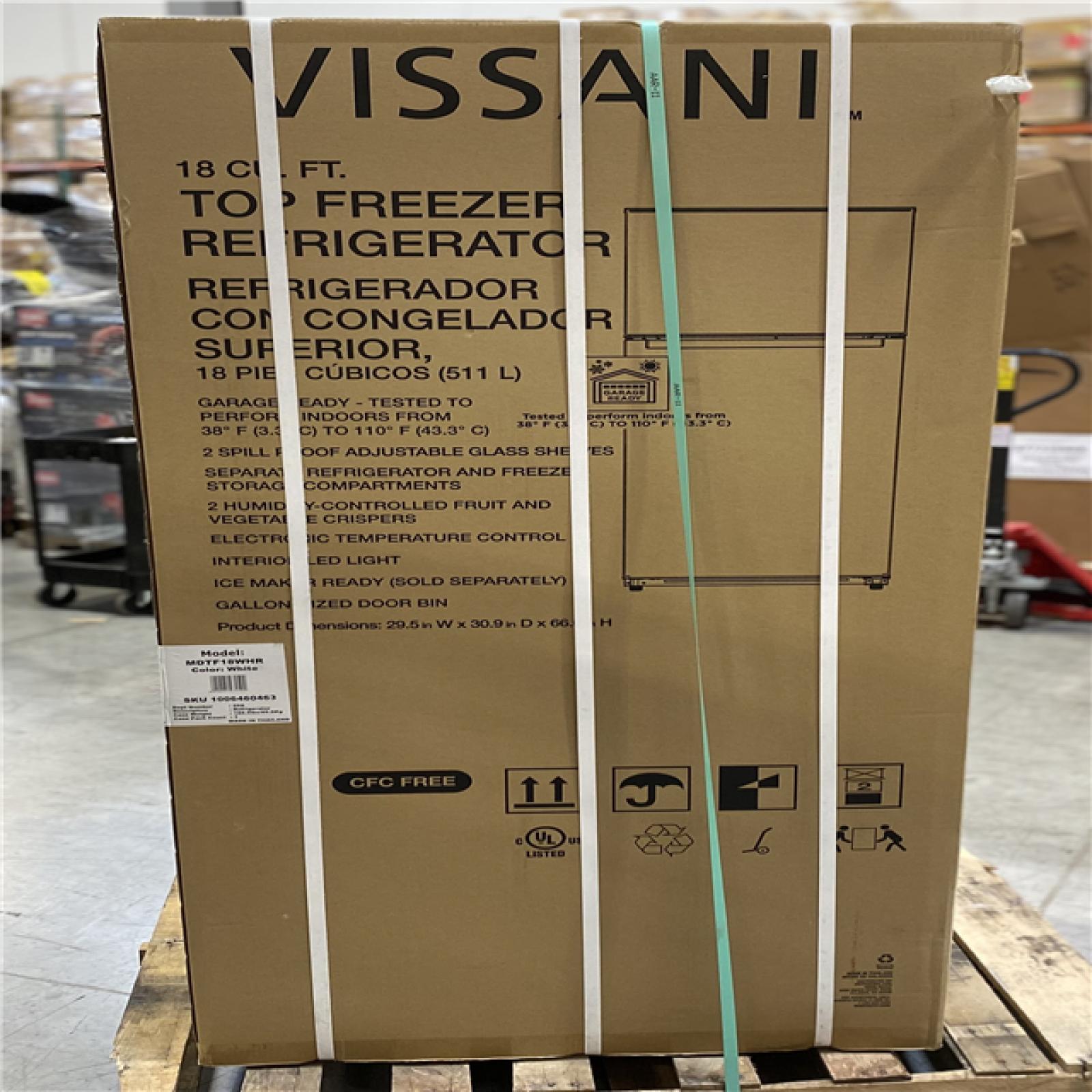 DALLAS LOCATION NEW! Vissani 18 cu. ft. Top Freezer Refrigerator DOE