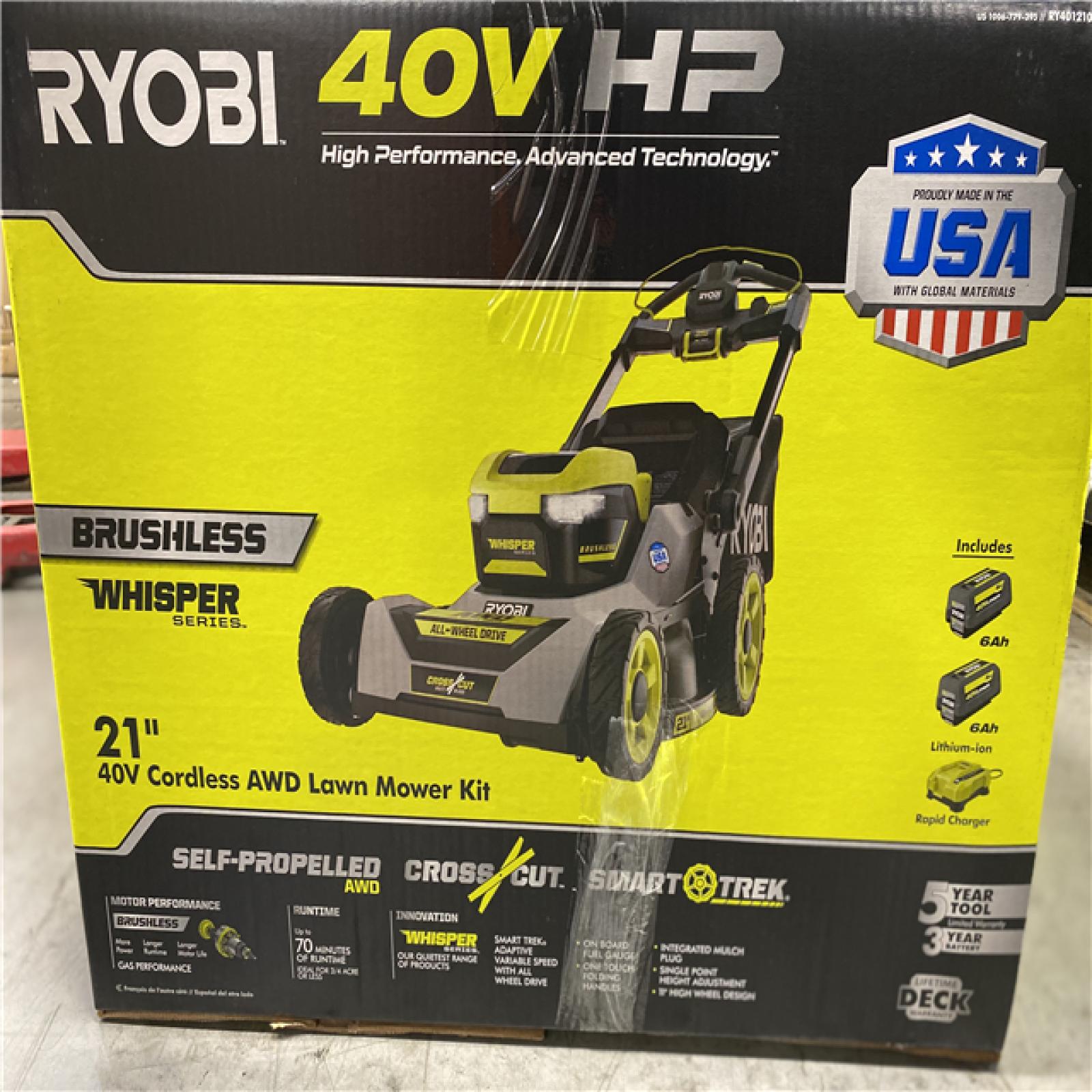 NEW! RYOBI 40V HP Brushless Whisper Series 21. in Walk Behind SelfPropelled All Wheel Drive Mower