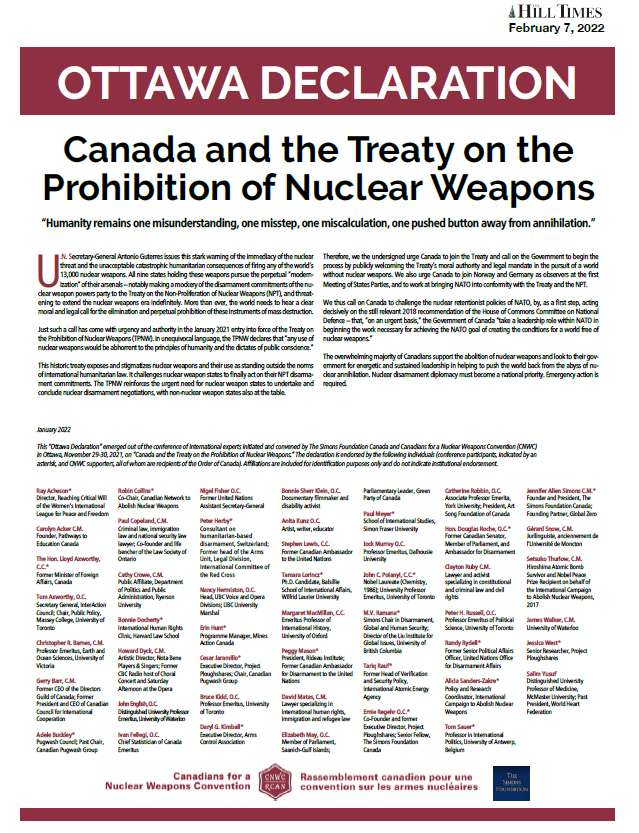 Ottawa Declaration Canada and the Treaty on the Prohibition of Nuclear