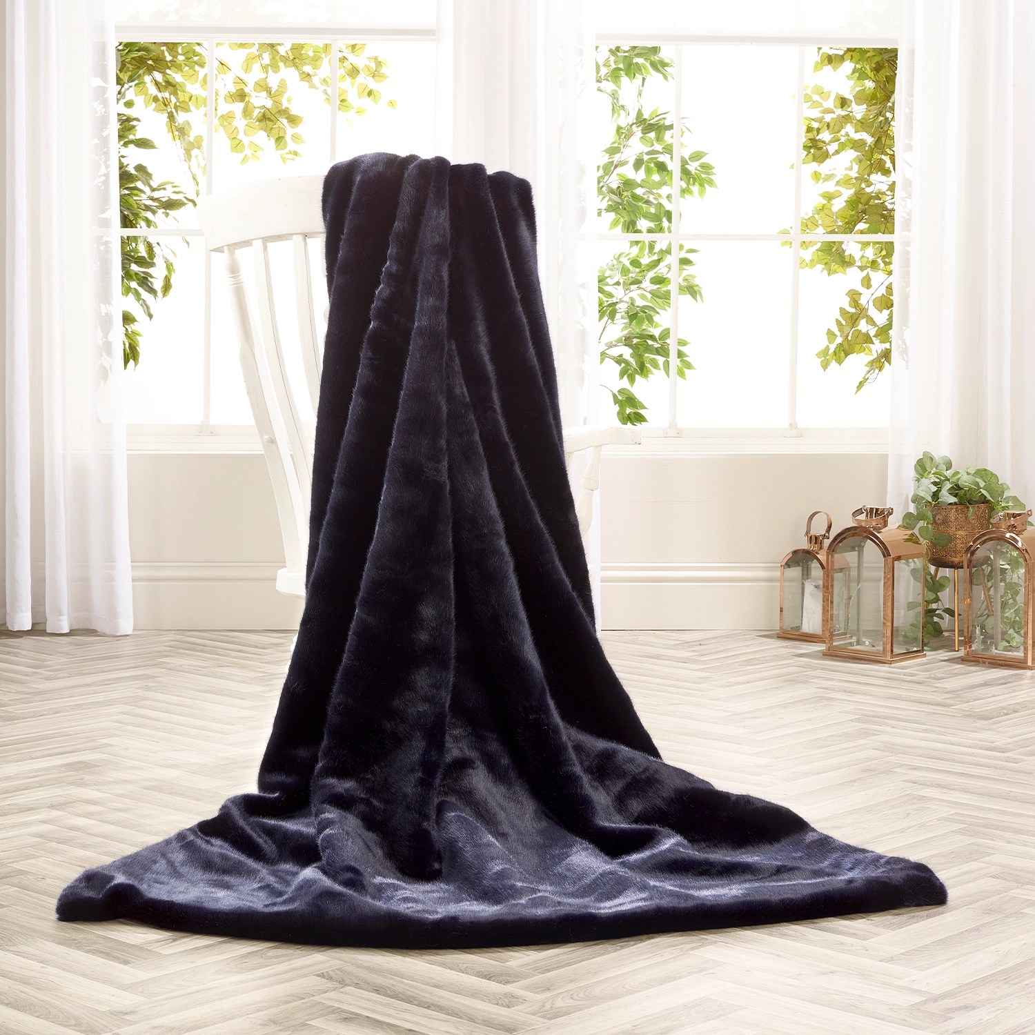 London Navy Faux Fur Throws and Bedspreads The Sofa Throw Company