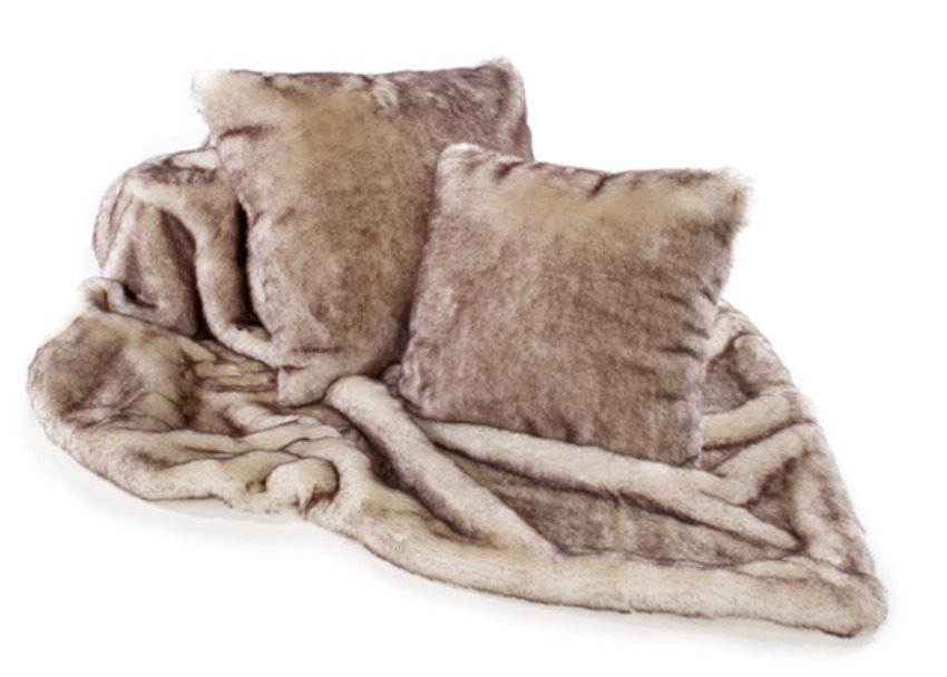 Brown Snow Fox Luxury Faux Fur Throw and Cushions The Sofa Throw Company