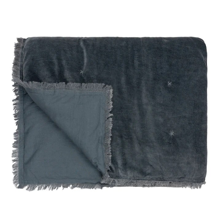 100 Cotton Velvet Style Slate Grey Luxury Throw/Bedspread 140x240cms