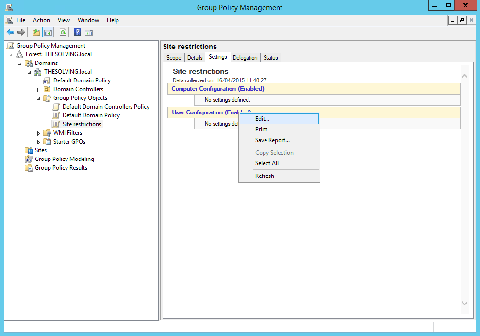 Active Directory restrict sites in IE 10/11 with a Group Policy