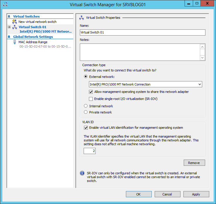 How to create a Virtual Switch on a HyperV server