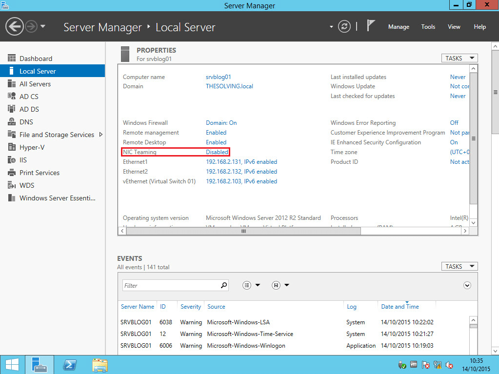 How to configure NIC Teaming on Windows Server 2012