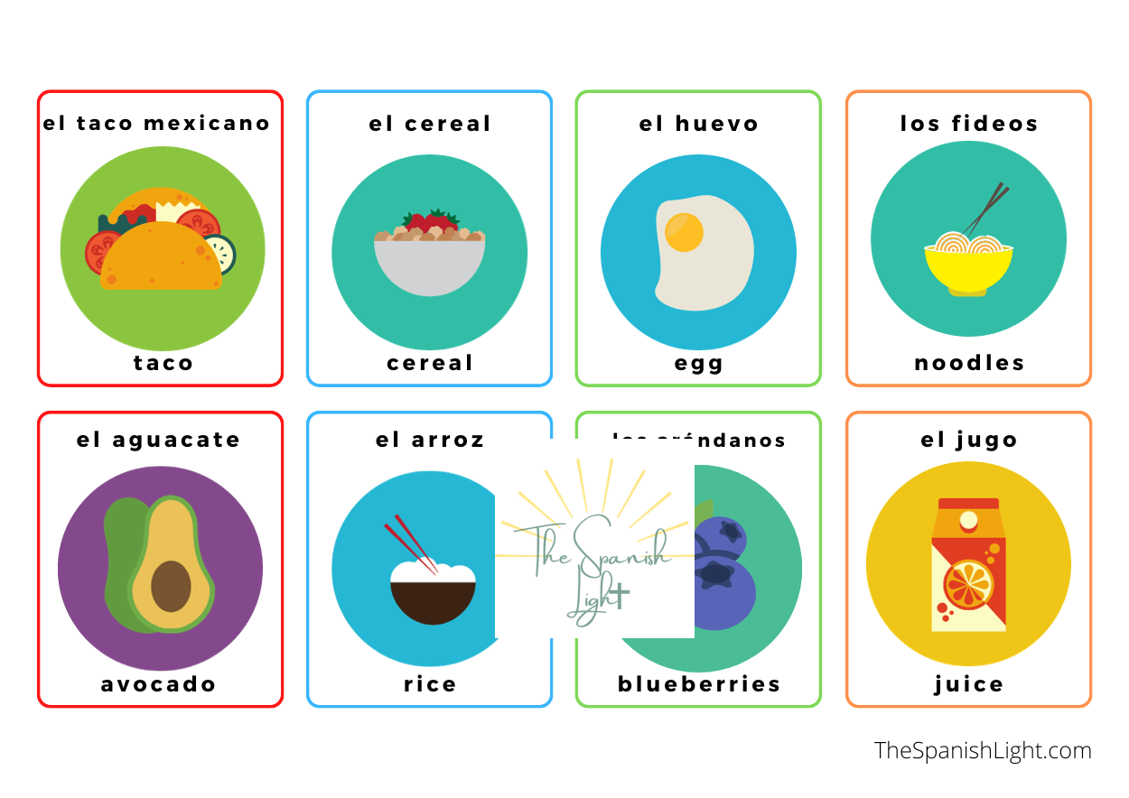 Foods in Spanish and English Bundle The Spanish Light