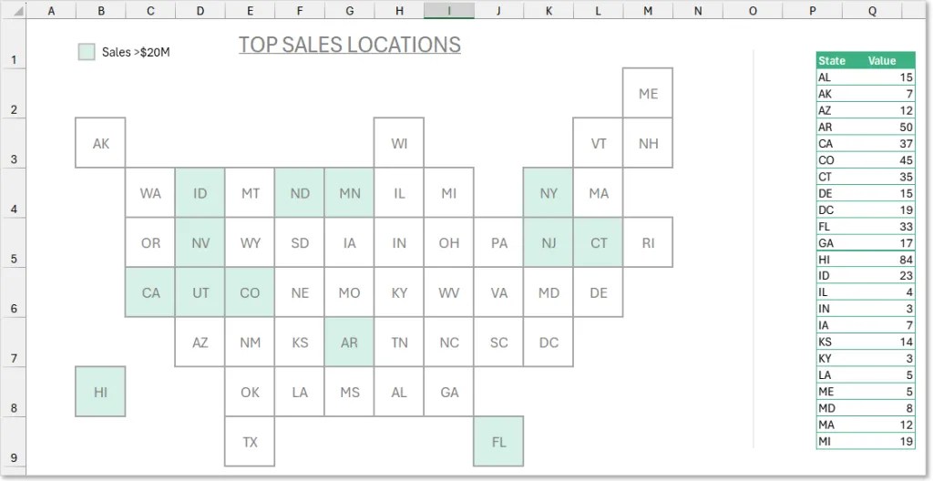 Build A Tile Grid Map of The United States In Excel