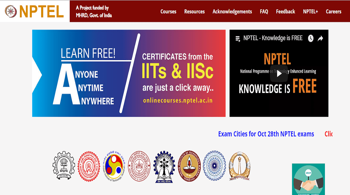 NPTEL October 28 examination admit card released Download the admit