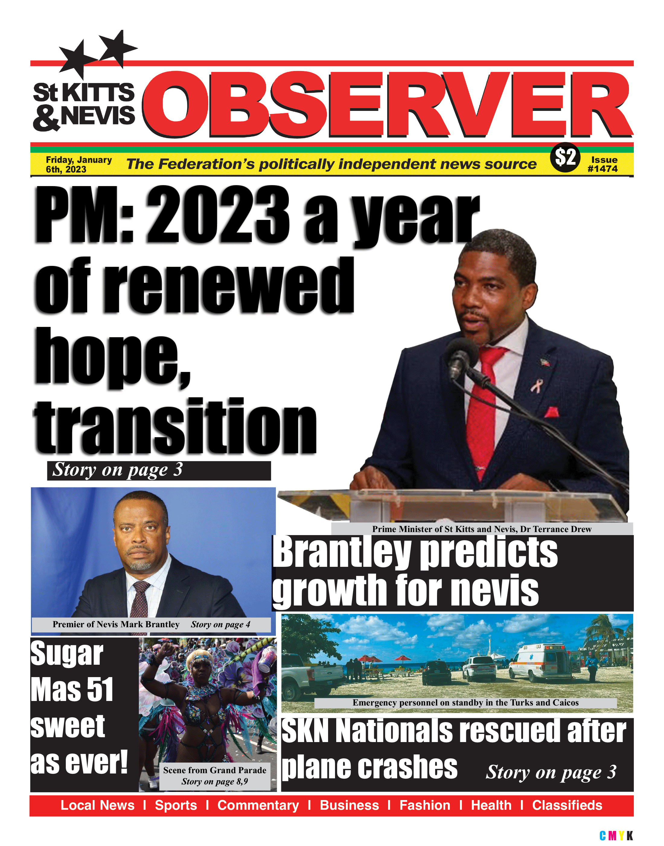 Newspaper Cover for 6th January, 2023 The St Kitts Nevis Observer