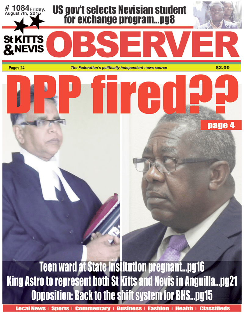 Newspaper Cover for 7th August 2015 The St Kitts Nevis Observer