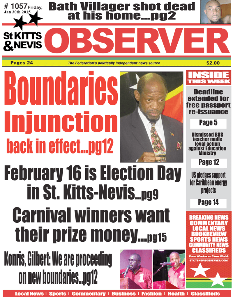 Newspaper Cover for 30th January 2015 The St Kitts Nevis Observer