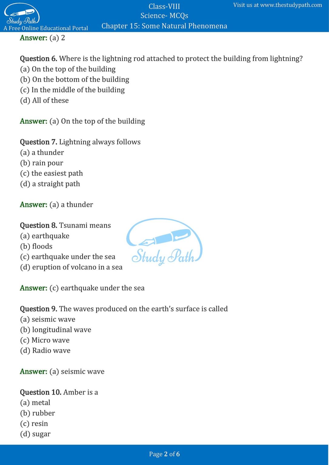 Class 8 Science Chapter 15 Some Natural Phenomena MCQ with Answers