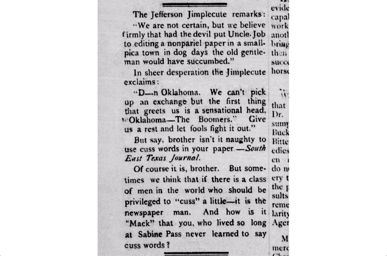 Cussing is a perquisite of newspaper editors Liberty Vindicator