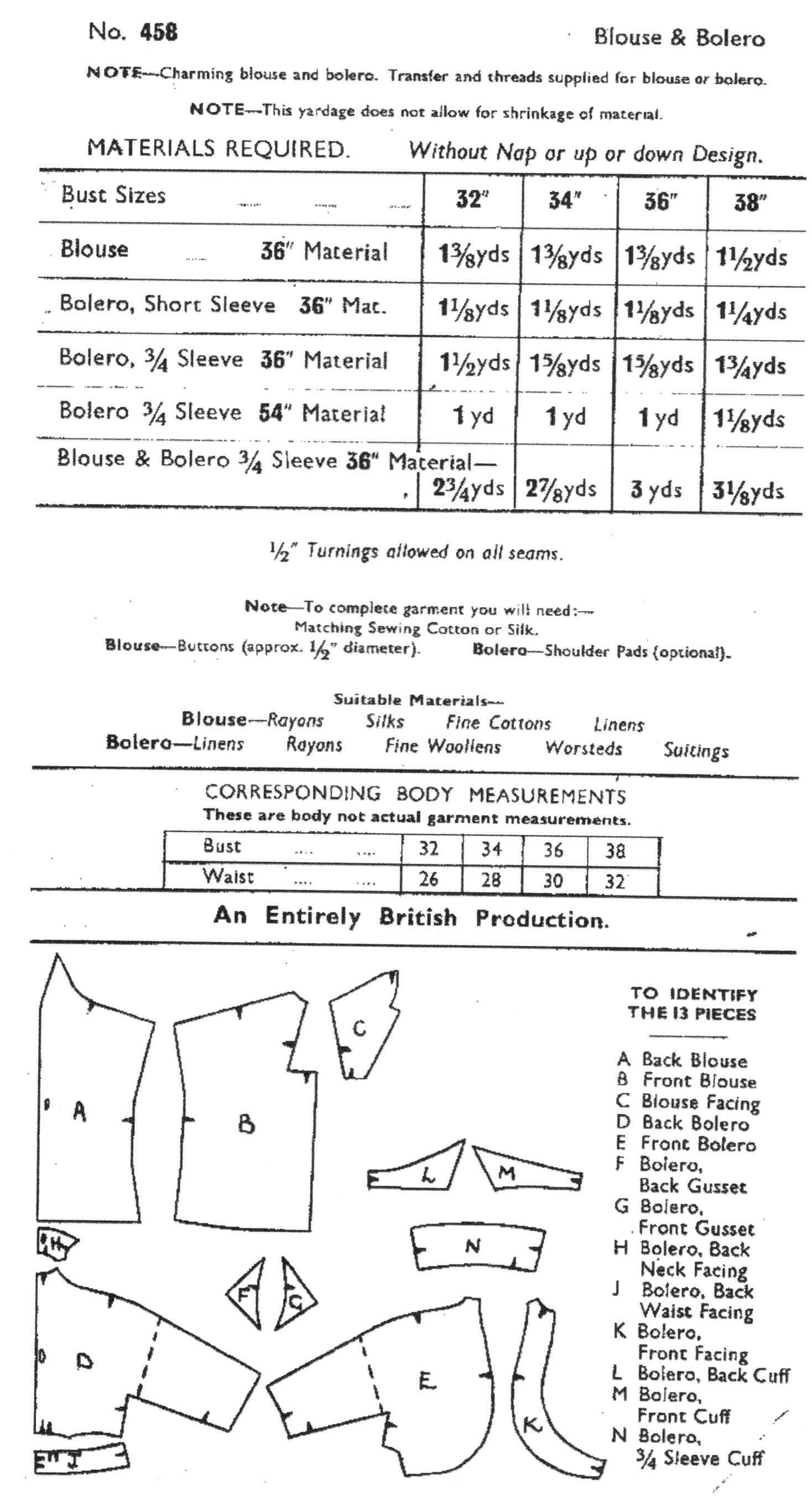 1950s Vintage Sewing Pattern B34" BLOUSE & BOLERO with EMBROIDERY