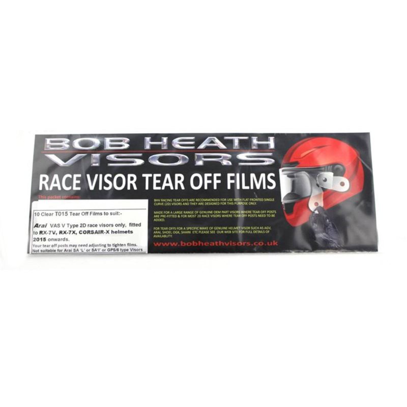 Bob Heath Arai Visor Tear Off's VAS V Type Fits RX7V, RX7X, Corsair