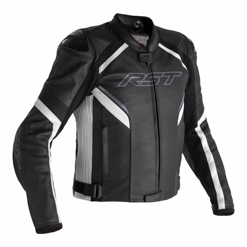 RST Sabre Airbag CE Leather Jacket 2529 (Black/White) The Visor