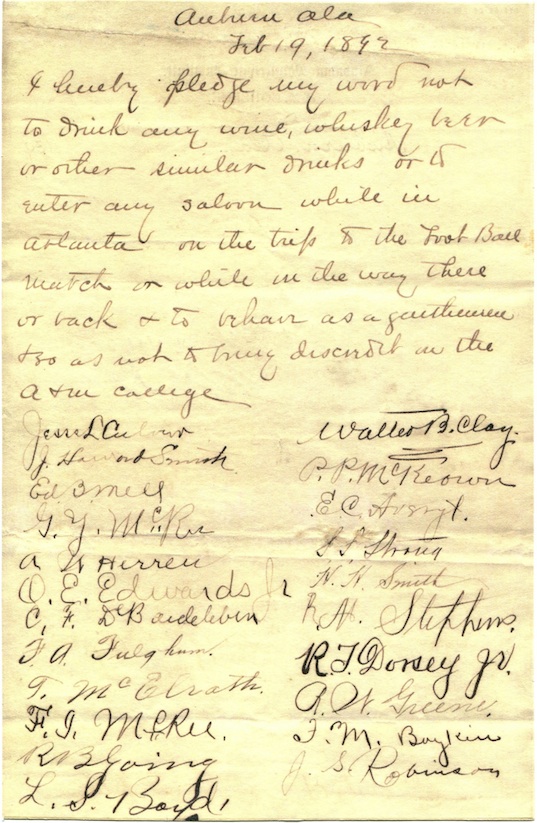 Here’s the pledge not to drink Auburn players had to sign before beating for the first time