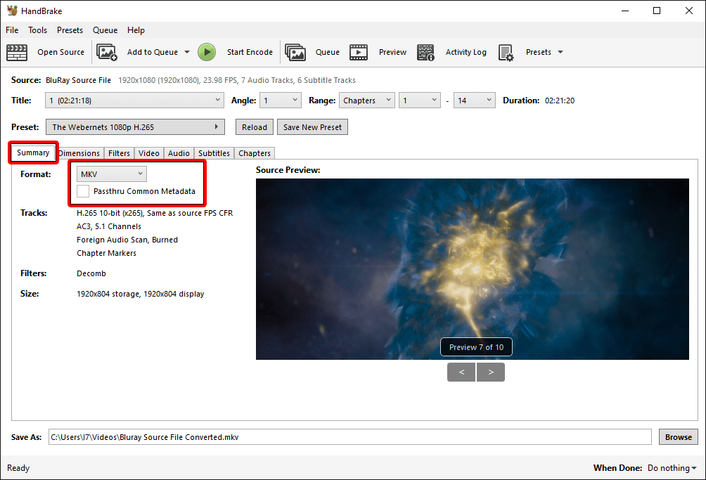 Convert BLURAY to H.265 HEVC with Handbrake Optimal Settings