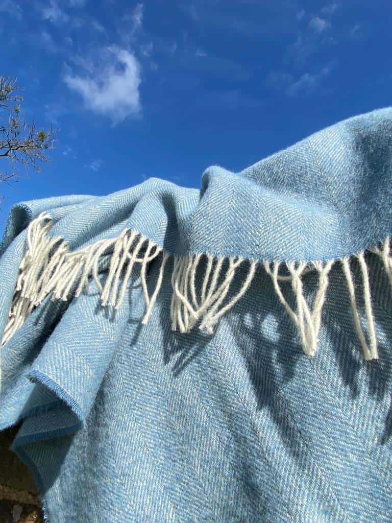 Duck Egg Blue Herringbone Throw (100 New Wool) thewildesheep