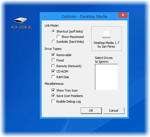 Automatically create shortcuts to removable media on Windows 10 desktop