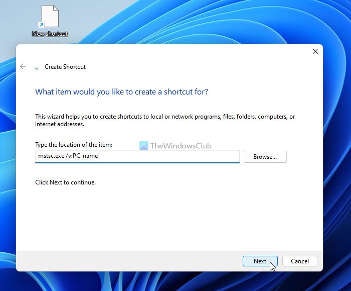 Create Remote Desktop Connection shortcut in Windows 11/10