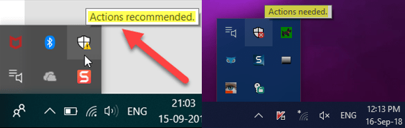 Remove Windows Defender Action Needed or Recommended notification