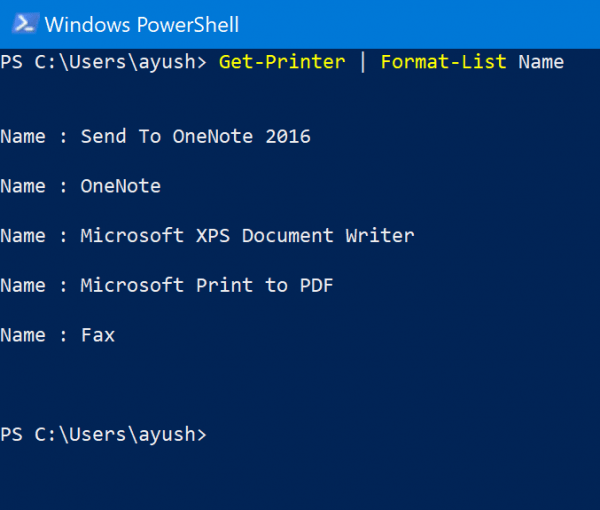 How to list all the installed Printers on Windows 10 computer