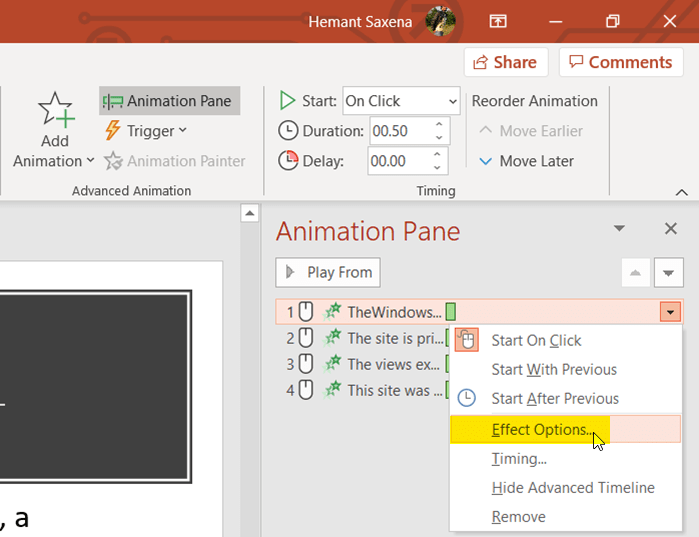 How to dim text in PowerPoint presentation