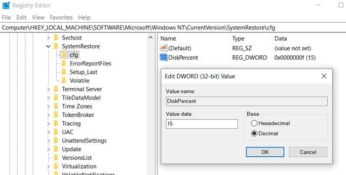 Configure System Restore Space and set System Restore Intervals